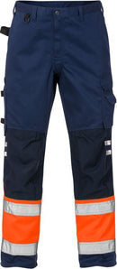 High vis housut lk.1, 2032 PLU Neonoranssi/Tummansininen - Suomen Brodeeraus