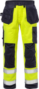 Palosuojatut High Vis rakentajan housut lk 2 2584 FLAM Hi-Vis Yellow/Navy - Suomen Brodeeraus