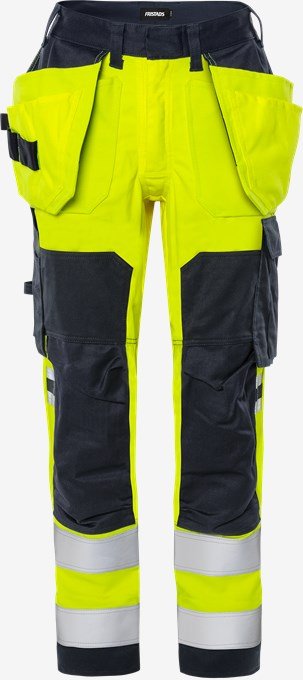 Flamestat high vis rakentajan stretch housut lk 2 naisten 2164 ATHF Keltainen; Neonkeltainen/Tummansininen - Suomen Brodeeraus