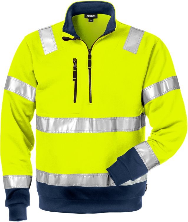 High vis college lyhyt vetoketju lk 3 728 SHV Neonkeltainen/Tummansininen - Suomen Brodeeraus