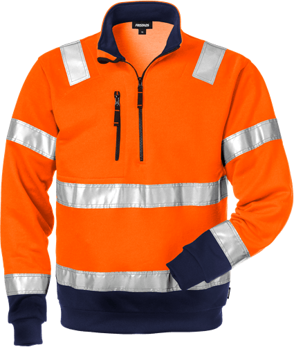 High vis college lyhyt vetoketju lk 3 728 SHV Neonoranssi/Tummansininen - Suomen Brodeeraus