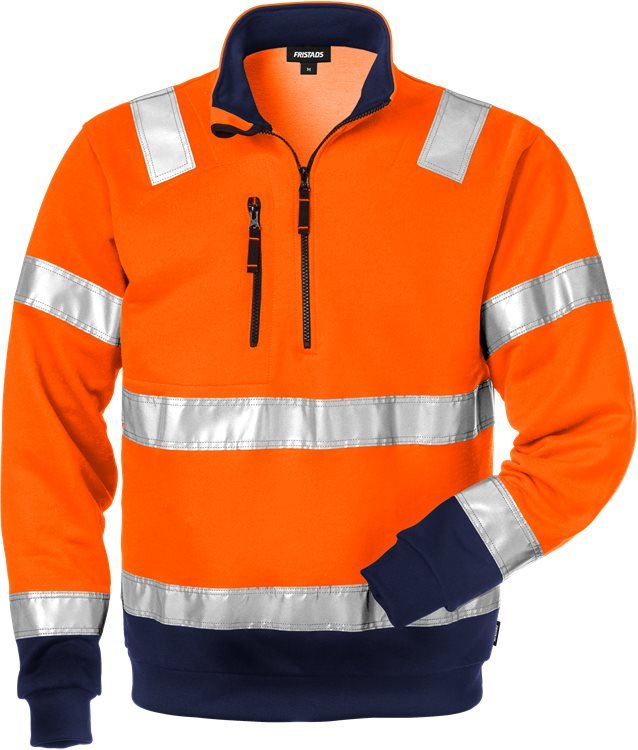 High vis college lyhyt vetoketju lk 3 728 SHV Neonoranssi/Tummansininen - Suomen Brodeeraus