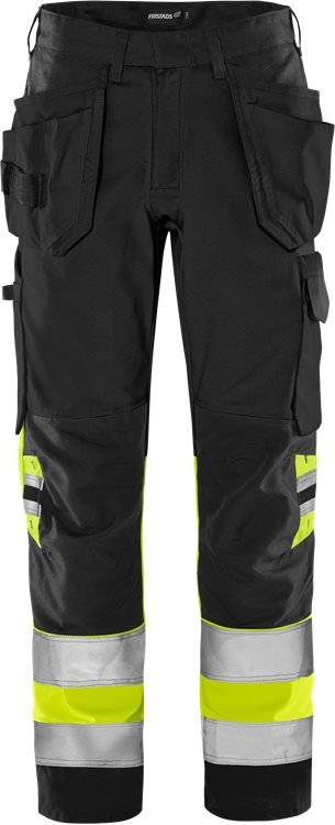 High vis Green rakentajan housut LK 1 2640 GPLU Neonkeltainen/Musta - Suomen Brodeeraus