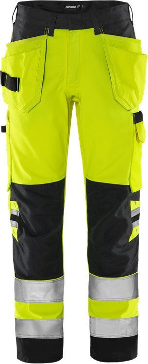 High vis Green rakentajan housut LK 2 2641 GPLU Neonkeltainen/Musta - Suomen Brodeeraus