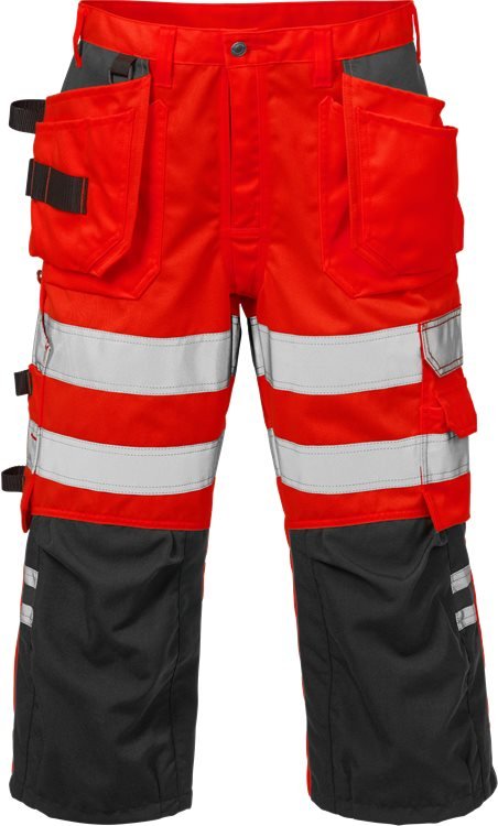 High vis housut lk.2, 2027 PLU Neonpunainen/Musta - Suomen Brodeeraus