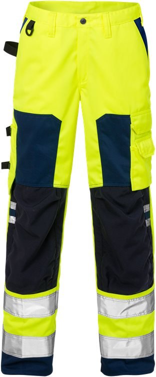 High vis housut naisten lk 2 2135 PLU Neonkeltainen/Tummansininen - Suomen Brodeeraus