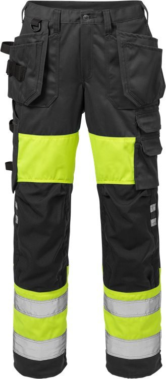 High vis rakentajan housut naisten lk 1 2129 PLU Neonkeltainen/Musta - Suomen Brodeeraus