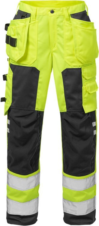 High vis rakentajan housut naisten lk 2 2125 PLU Neonkeltainen/Musta - Suomen Brodeeraus