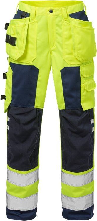 High vis rakentajan housut naisten lk 2 2125 PLU Neonkeltainen/Tummansininen - Suomen Brodeeraus