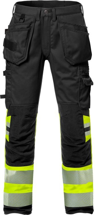 High vis rakentajan Stretch housut lk 1 2706 PLU Neonkeltainen/Musta - Suomen Brodeeraus