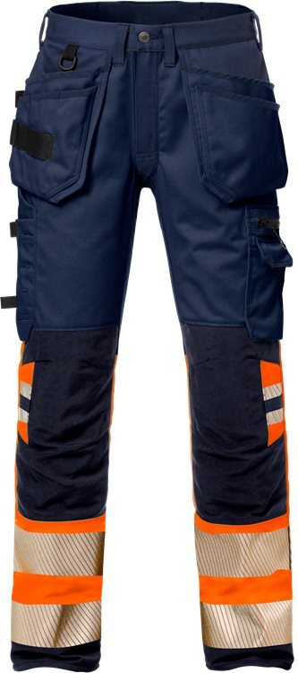 High vis rakentajan Stretch housut lk 1 2706 PLU Neonoranssi/Tummansininen - Suomen Brodeeraus