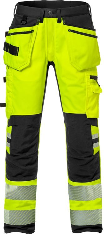 High vis rakentajan stretch housut lk 2 2707 PLU Neonkeltainen/Musta - Suomen Brodeeraus