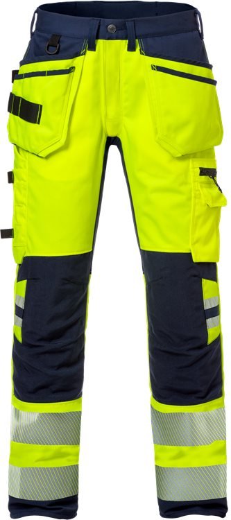 High vis rakentajan stretch housut lk 2 2707 PLU Neonkeltainen/Tummansininen - Suomen Brodeeraus