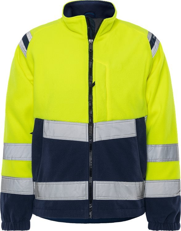 High vis tuulenpitävä fleecetakki lk 3 4041 FE Neonkeltainen/Tummansininen - Suomen Brodeeraus