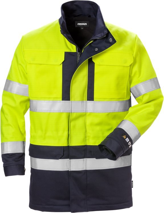 Palosuojattu High vis parkatakki lk 3 4589 FLAM Neonkeltainen/Tummansininen - Suomen Brodeeraus