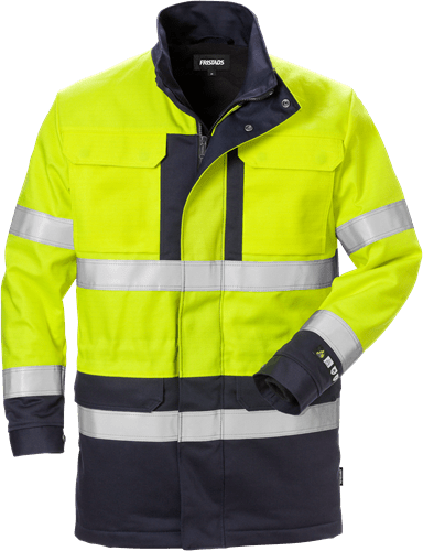 Palosuojattu High vis parkatakki lk 3 4589 FLAM Neonkeltainen/Tummansininen - Suomen Brodeeraus