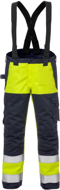 Palosuojatut High vis talvihousut lk 2 2588 FLAM Neonkeltainen/Tummansininen - Suomen Brodeeraus