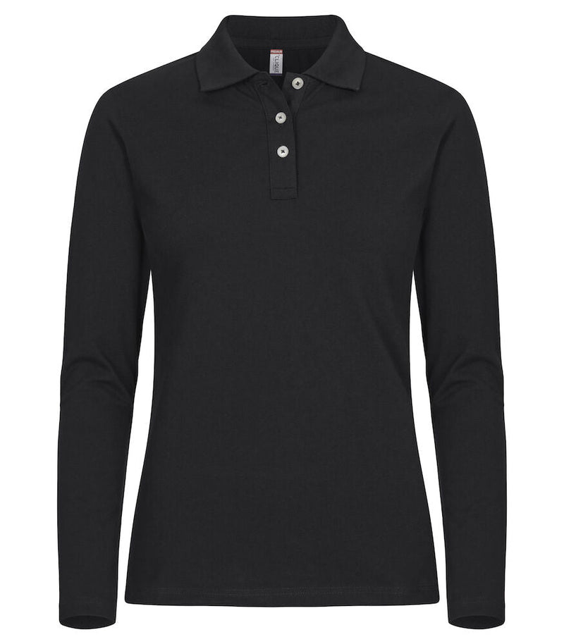 Stretch Premium Polo Lady L/S Black - Suomen Brodeeraus