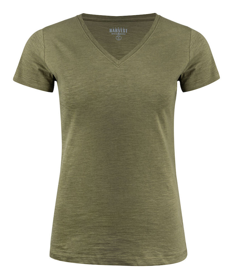 Whailford Lady Organic Slub V - neck Moss Green - Suomen Brodeeraus