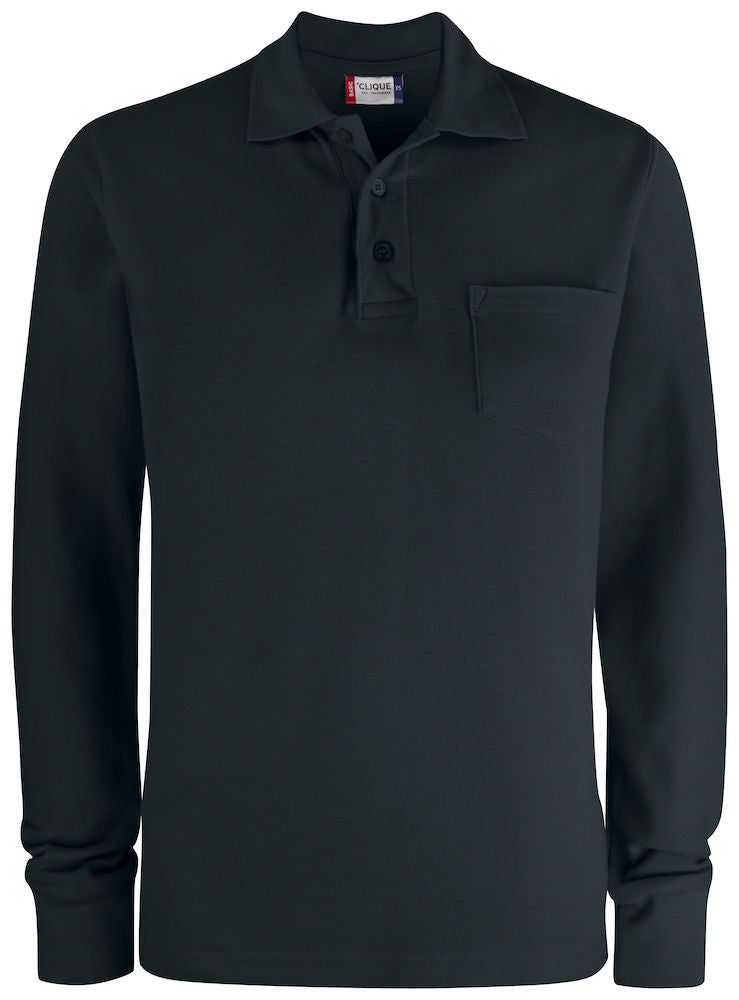 Basic Polo LS Pocket Black - Suomen Brodeeraus