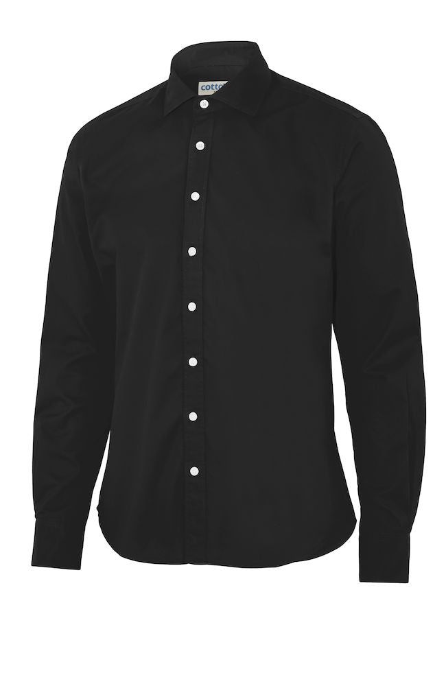 COTTOVER TWILL SHIRT MEN SLIM FIT BLACK - Suomen Brodeeraus