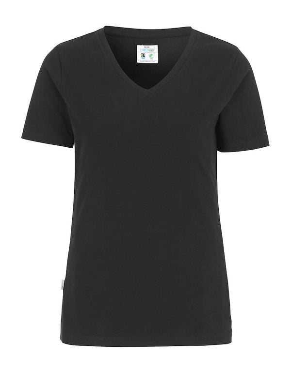 COTTOVER V-NECK SLIM FIT LADY (GOTS) BLACK - Suomen Brodeeraus