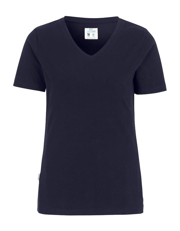 COTTOVER V-NECK SLIM FIT LADY (GOTS) NAVY - Suomen Brodeeraus