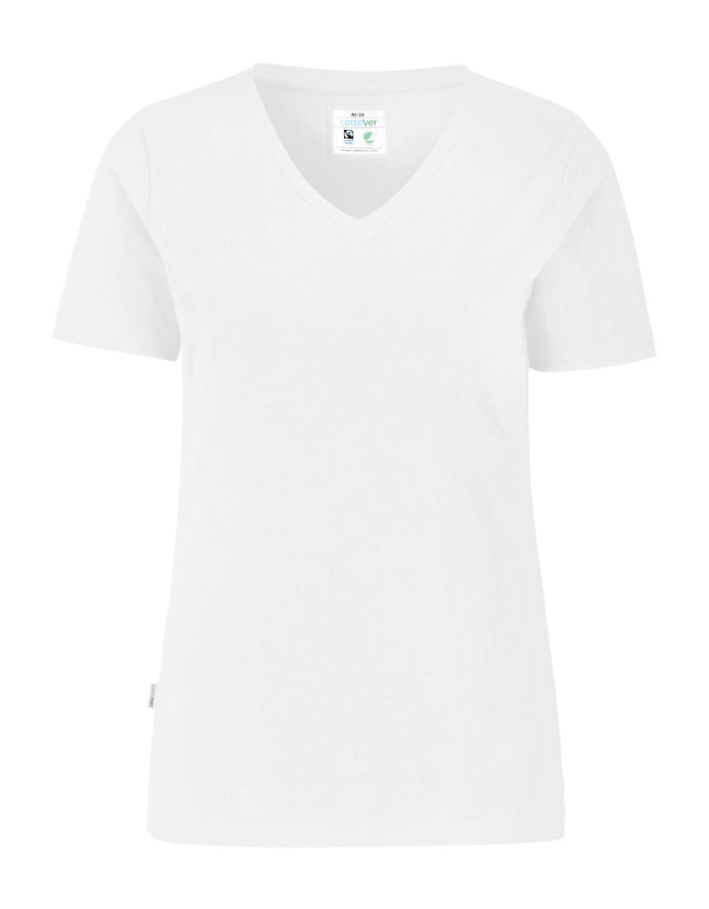 COTTOVER V-NECK SLIM FIT LADY (GOTS) WHITE - Suomen Brodeeraus