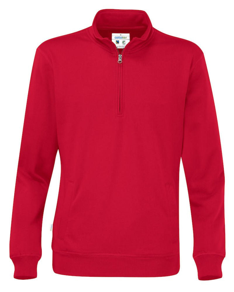 HALF ZIP UNISEX (GOTS) RED - Suomen Brodeeraus