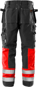 High vis rakentajan housut lk.1, 247 FAS Hi-Vis Red/Black - Suomen Brodeeraus