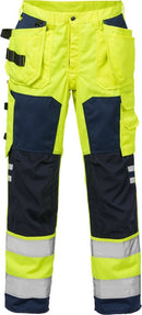 High vis rakentajan housut lk.2, 2025 PLU Hi-Vis Yellow/Navy - Suomen Brodeeraus