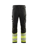 Highvis housut 4-way stretch Musta/Huomio keltainen - Suomen Brodeeraus