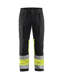 Highvis housut stretch Musta/Huomio keltainen - Suomen Brodeeraus