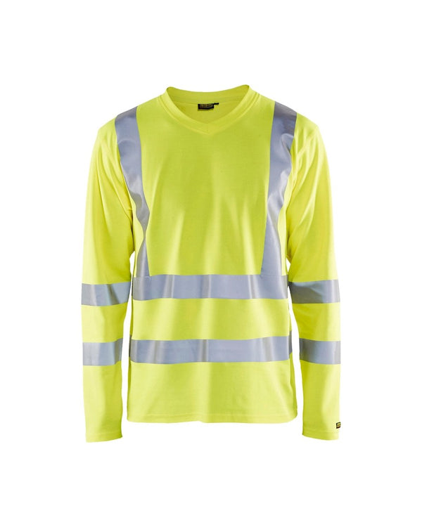 Highvis pitkähihainen t-paita, UV-suoja Huomio keltainen - Suomen Brodeeraus