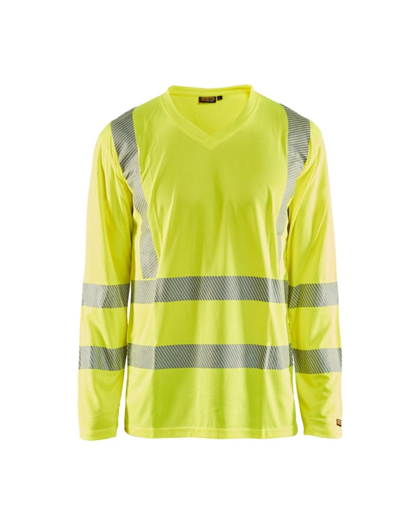Highvis pitkähihainen t-paita, UV-suoja Huomio keltainen - Suomen Brodeeraus