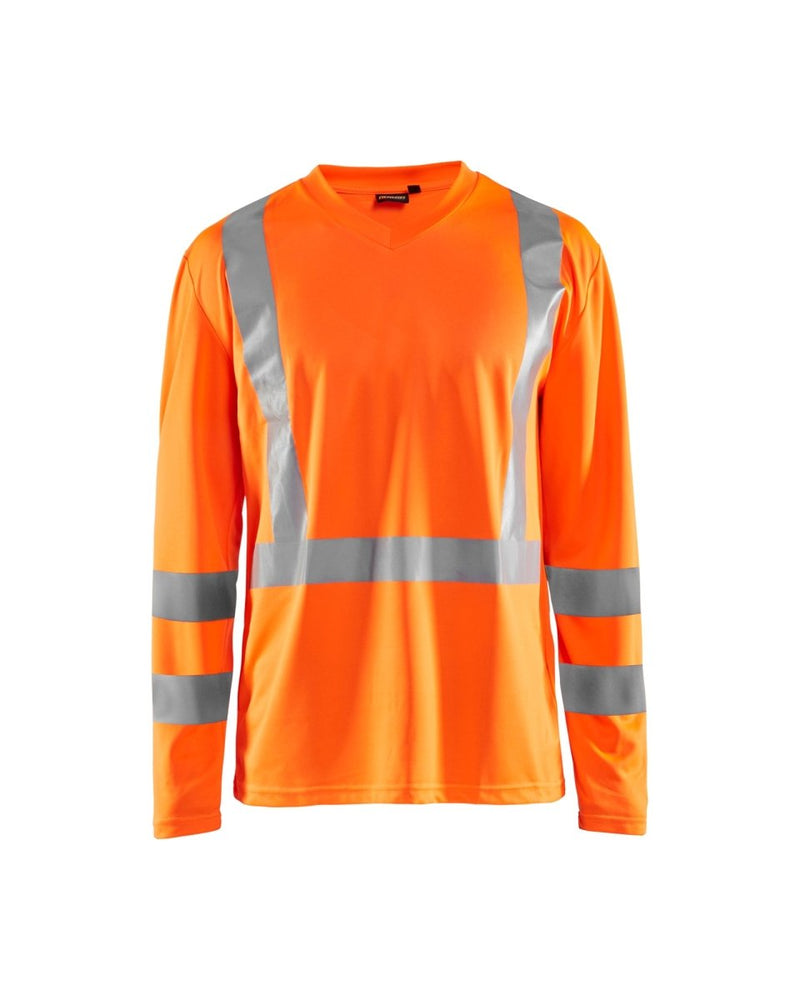 Highvis pitkähihainen t-paita, UV-suoja Huomio oranssi - Suomen Brodeeraus