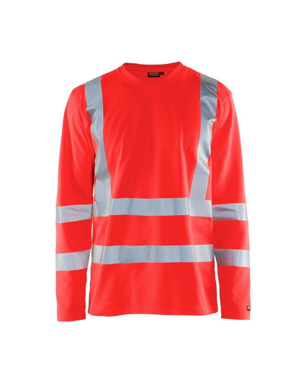 Highvis pitkähihainen t-paita, UV-suoja Huomio punainen - Suomen Brodeeraus