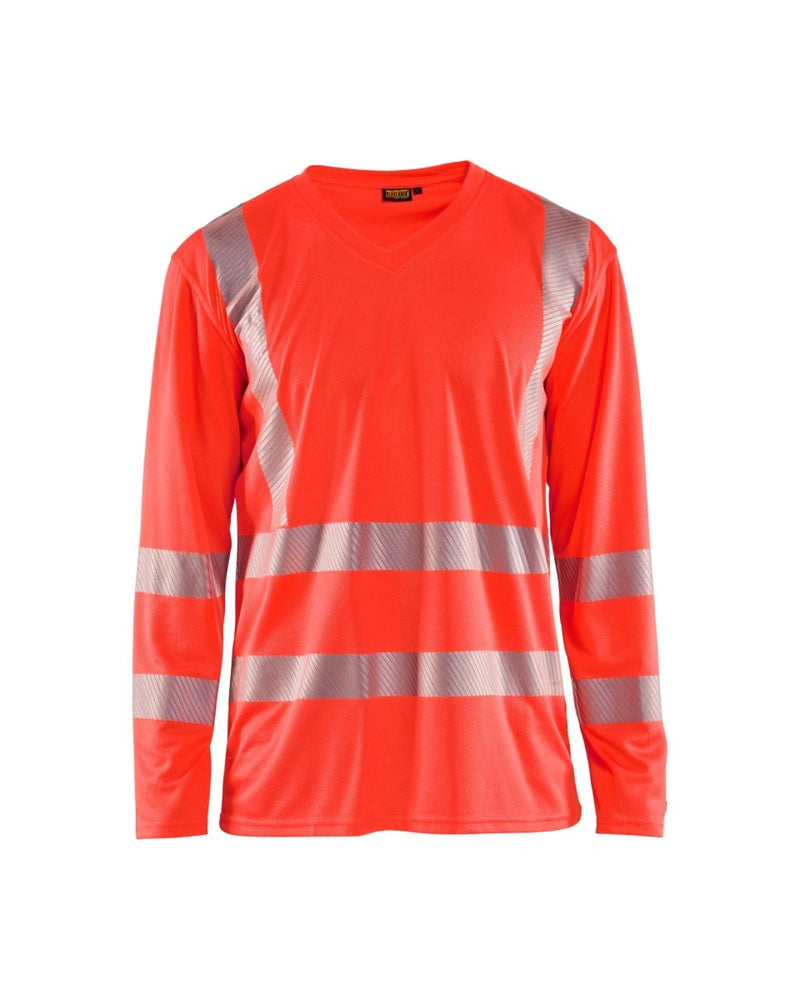Highvis pitkähihainen t-paita, UV-suoja Huomio punainen - Suomen Brodeeraus
