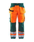 Highvis riipputaskuhousut Huomio oranssi/Vihreä - Suomen Brodeeraus