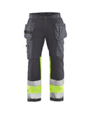 Highvis riipputaskuhousut stretch Grafiitinharmaa/Huomio keltainen - Suomen Brodeeraus
