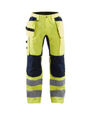 Highvis riipputaskuhousut stretch Huomio keltainen/Mariininsininen - Suomen Brodeeraus