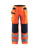 Highvis riipputaskuhousut stretch Huomio oranssi/Mariininsininen - Suomen Brodeeraus