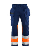 Highvis riipputaskuhousut stretch Mariininsininen/Huomio oranssi - Suomen Brodeeraus