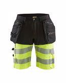 Highvis riipputaskushortsit 4-way stretch Musta/Huomio keltainen - Suomen Brodeeraus