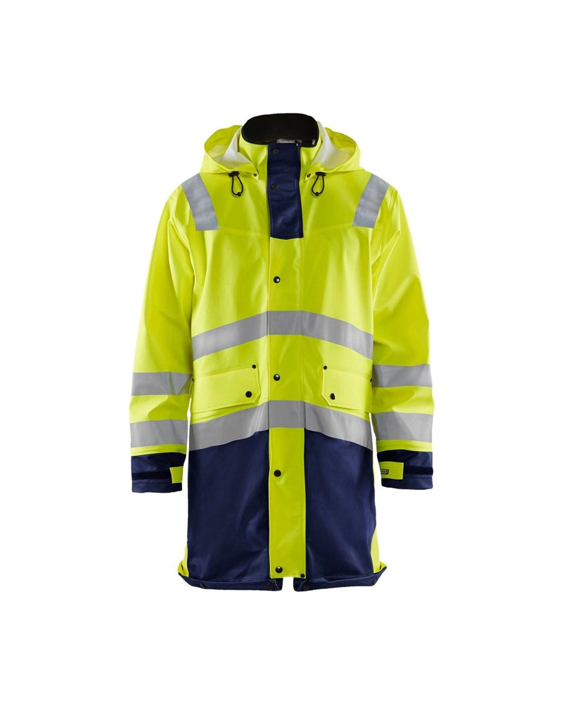 Highvis sadetakki, TASO 2 Huomio keltainen/Mariininsininen - Suomen Brodeeraus