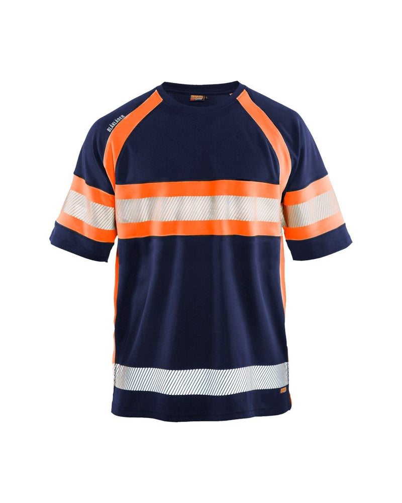 Highvis t-paita, UV-suoja Mariininsininen/Huomio oranssi - Suomen Brodeeraus