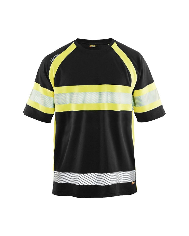 Highvis t-paita, UV-suoja Musta/Huomio keltainen - Suomen Brodeeraus