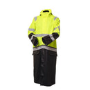 Huomiovärinen pitkä sadetakki kelta/musta - Suomen Brodeeraus