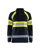 Multinorm pitkähihainen piképaita Mariininsininen/Huomio keltainen - Suomen Brodeeraus