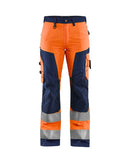 Naisten highvis housut Huomio oranssi/Mariininsininen - Suomen Brodeeraus